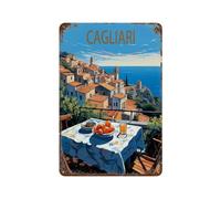 Panneau Métal Vintage，Cagliari Italie Côte，Décoration Murale Rétro Plaque Fer Décoration Murale à Suspendre Cadeau pour Salon,Maison,Cuisine,Bar,Café,Jardin,Pub(20x30cm）8x12 inch-Q27