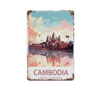 Panneau Métal Vintage,Cambodge Pays asiatiques,Fer Plaque Peinture Rétro Décoration Murale Art Mural à Suspendre pour Jardin Cour Maison Café Extérieur Club Bar(15x30cm)6x12 inch-Q88