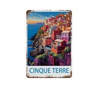 Panneau Métal Vintage,Cinque Terre Italie,Fer Plaque Peinture Rétro Décoration Murale Art Mural à Suspendre pour Jardin Cour Maison Café Extérieur Club Bar(20x30cm)8x12 inch-Q68