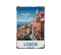 Panneau Métal Vintage，Lisbonne Portugal Côte，Fer Plaque Peinture Rétro Décoration Murale Art Mural à Suspendre pour Jardin Cour Maison Café Extérieur Club Bar(15x30cm）6x12 inch-N48