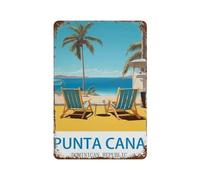Panneau Métal Vintage，Punta Cana République dominicaine，Fer Plaque Peinture Rétro Décoration Murale Art Mural à Suspendre pour Jardin Cour Maison Café Extérieur Club Bar(20x30cm）8x12 inch-N28