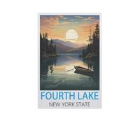 Panneau Métal Vintage，Quatrième lac, État de New York，Fer Plaque Peinture Rétro Décoration Murale Art Mural à Suspendre pour Jardin Cour Maison Café Extérieur Club Bar(30x40cm）12x16 inch-AK52