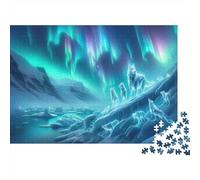 Panneau Métallique 38x26cm/1000pcs avec Aurora Borealis Wolf Pack pour Le Salon, Déco Murale D’Automne pour Les Amateurs De Déco De Salon