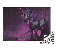 Panneau Métallique 38x26cm/1000pcs avec Dark Fantasy Unicorn Artwork pour Le Salon, Présent De Noël pour Les Amateurs De Décoration Murale