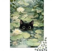 Panneau Métallique 38x26cm/1000pcs avec The Cat Among The Lilies pour Le Salon, Déco Murale D’Hiver pour Les Amateurs De Déco De Salon