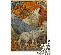 Panneau Métallique 38x26cm/1000pcs avec Wolf Pack in Autumn Forest pour Le Salon, Déco Métal Au Style Industriel, pour Les Pièces À Thème
