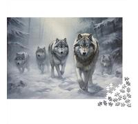 Panneau Métallique 38x26cm/1000pcs avec Wolf Pack in Snowy Forest pour Le Salon, Décoration Murale Destinée À Le Salon, Le Coin Lecture Et L’entrée