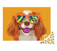 Panneau Métallique 52x38cm/1000pcs avec Cool Cavalier King Charles with Sunglasses Illustration pour Le Salon, Décoration Murale Destinée À Le Salon, Le Coin Lecture Et L’entrée