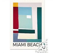 Panneau Métallique 52x38cm/1000pcs avec Miami Beach Poster pour Le Salon, Cadeau De Crémaillère pour Les Passionnés D’aménagement Intérieur