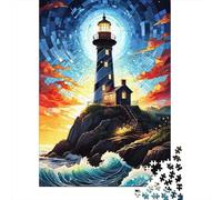 Panneau Métallique 70x50cm/1000pcs avec Lighthouse on A Rocky Coast Poster, Picture, Metal Print, Paint by P Art pour Le Coin Bar, Déco Murale D’Automne pour Les Amateurs De Décoration De Bar
