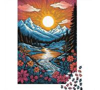 Panneau Métallique 70x50cm/1000pcs avec Mountain Sunset River Art Print pour Le Pub Ou Le Café, Décoration Murale pour Un Espace Récemment Aménagé