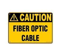 Panneau métallique « Attention câble à fibre optique enterr頻 - Panneau décoratif étanche et antirouille - Idéal pour les chantiers, les jardins et les propriétés - Prévient les dommages aux rés