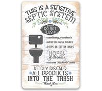 Panneau métallique « Fosse septique sensible » - Règles de salle de bain humoristiques pour usage intérieur ou extérieur - Plaque en aluminium durable - Avertissement concernant la fosse septique - D