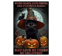 Panneau métallique rétro de sorcière d'Halloween, May Luck Be Yours On Halloween, panneaux de cuisine vintage, décoration murale, panneaux en étain amusants, décorations de bar, affiche artistique 3