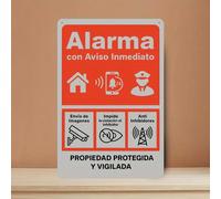 Panneau métallique rétro plat 2D, 1 pièce, 20*30 cm - Panneau d'avertissement avec texte espagnol/anglais pour les alertes de sécurité, art mural présentant des icônes de sécurité contre l'intrusion e