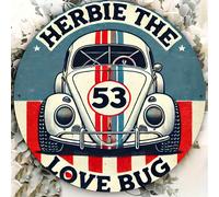 Panneau métallique rond vintage Herbie Beetle de 7,8 pouces, œuvre murale en métal gravé, plaque de décoration rétro de voiture 53, convient pour la maison, la chambre, le restaurant, le bar, la porte