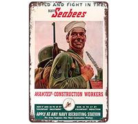 Panneau métallique Vintage en étain, construction et combat dans la marine, Seabees recherchés pour les travailleurs de la Construction, affiche publicitaire, Plaque d'art murale, décor 8x12 pouces