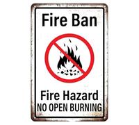 Panneau métallique vintage « Interdiction de faire du feu » - Danger d'incendie - Feux de camp et feux à ciel ouvert interdits - Décoration murale intérieure et extérieure (30 x 20 cm) - Idéal pour l