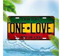 Panneau métallique vintage "ONE LOVE - WAY OF LIFE" - Plaque décorative Lion Tuff, convient pour la maison, le garage, le café, le restaurant, le bar et la décoration murale - Plaque d'immatriculation