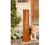 Panneau métallique "Willkommen" en optique rouille, 75 cm de haut, panneau décoratif, colonne de rouille, panneau de jardin