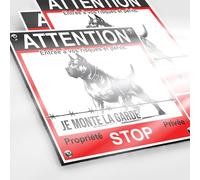 Panneau Molosse de Garde 130x130mm Dibond 2mm + 2 Autocollants Vidéo Surveillance - Plaque Alarme Maison