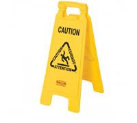 Panneau multilingue « Attention » - 2 côtés - 66 cm - jaune RUBBERMAID