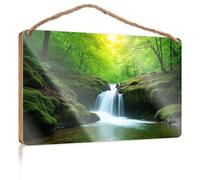 Panneau mural à suspendre « A Serene Waterfall Cascades Through Lush Wood Sign Man Cave Decor Outdoor Patio Decor » (23 x 35 cm)