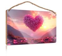 Panneau mural à suspendre avec inscription « A Heart Shape Flower Blooms in The Mountains at Sunset » - Décoration d'extérieur (15 x 28 cm)