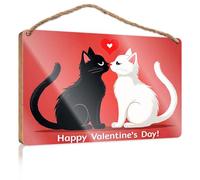 Panneau mural à suspendre avec inscription « Two Cats Kissing with A Heart Above Them » (15 x 28 cm)