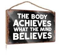 Panneau mural amusant de cuisine « The Body Achieves What The Mind Believes » (15 x 28 cm)