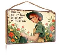 Panneau mural amusant en bois à suspendre avec des filles nées avec des plantes dans leurs âmes (15 x 28 cm)