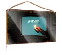 Panneau mural amusant en bois avec inscription « Are You Afraid Of The Dark » - 20 x 30 cm