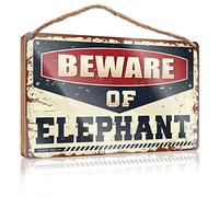 Panneau mural amusant en bois « Beware of Elephant » - Décoration de porte d'entrée pour chambre à coucher (15 x 28 cm)
