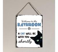 Panneau mural amusant en forme de chat Barthroom - Cadeau pour femme et homme - Décoration murale « Welcome To The Bathroom » - 2