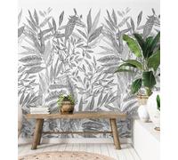 Panneau mural blanc et noir feuilles dimensions L1,59 x H2,80 répétitif Jungle Fever Mural A