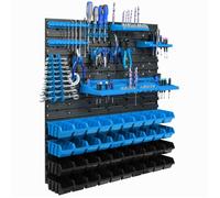 Panneau mural - Botle - 77 x 78 cm - 40 boîtes en plastique - Couleur bleu et noir - Rangement outils