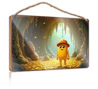 Panneau mural de cuisine Happy Explorer Finds Golden Treasure In Luminous Cave Wooded Sign en bois avec citation amusante pour bureau (20 x 30 cm)