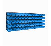 Panneau mural de rangement - BOTLE - 115 x 39 cm - 70 boîtes empilables - Couleur bleue - Plastique