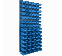Panneau mural de rangement - BOTLE - 58 x 117 cm - 84 boîtes empilables - Plastique bleu - Idéal pour atelier
