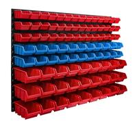 Panneau mural de stockage - BOTLE - 115 x 78 cm - 91 boîtes - Bleu et Rouge - Organisateur d'outils