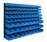 Panneau porte - outils 116 x 78 cm 91 boîtes de Rangement empilables en Plastique bacs a bec en bleu pour Garage, Atelier, Banc de traiavail, system murale modulable, crochets a outils, supports