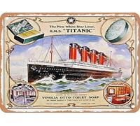 panneau mural decoratif enseignes en métal affiche vintage 1912 The New White Star Liner RMS Titanic Vinolia Otto Toilet Soap decoration cuisine