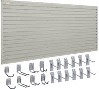 Panneau mural d'outils 243,8x129,1cm Panneau mural WPC Porte-outils Organisateur, panneau à lamelles Slatwall Panneau enfichable Pegboard Support mural Idéal pour atelier Stockage Cave Établi Garage