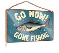 Panneau mural en bois à suspendre avec inscription « Go Now ! Gone Fishing » (15 x 28 cm)