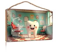 Panneau mural en bois à suspendre Happy Tooth In The Dentist's Office - Décoration extérieure amusante - Cadeau de chasse (20 x 30 cm)