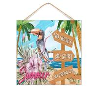 Panneau mural en bois avec inscription « Bar Open No Shoes No Shirt No Problem » - Décoration d'intérieur - 30,5 x 30,5 cm - Décoration d'intérieur - Panneau en bois vieilli pour buanderie, porche