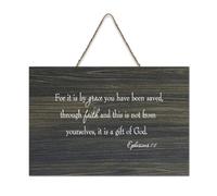 Panneau mural en bois avec inscription « For It Is by Grace You Have Been Saved Through Faith And This Is Not from Yourselves It Is A Gift Fr » à suspendre - Décoration murale rustique en bois - 15,2