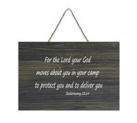 Panneau mural en bois avec inscription « For The Lord Your God Moves About You in Your Camp to Protect You And to Deliver Y » - Décoration murale rustique en bois - 15,2 x 25,4 cm