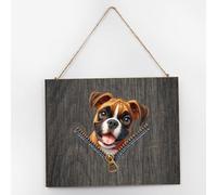 Panneau mural en bois avec motif chien regardant dans une fermeture éclair - Décoration murale moderne de dessin animé mignon - Panneau mural rétro en bois pour chambre d'enfant, étagère, cheminée