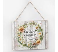 Panneau mural en bois coloré avec inscription « The Earth Laughs In Flower » - 25,4 x 30,5 cm - Décoration rustique pour intérieur et extérieur